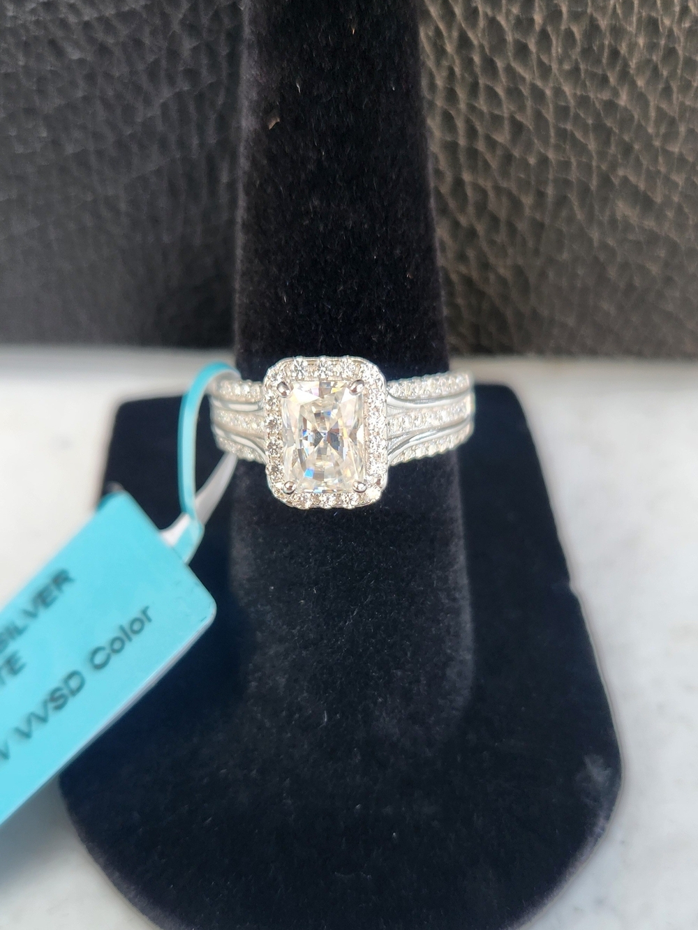 Sterling Silver White Halo Engagement Ring with Moissanite Stones Size 5